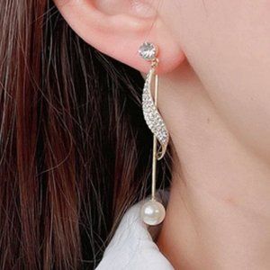 Gold Pearl Drop Bar Earrings